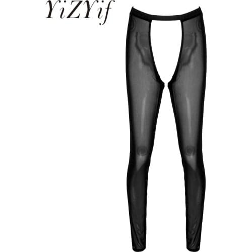 Mens Lingerie See-through Mesh Skinny Pants Hollow Out Erotic Crotchless Leggings Underwear Erotic Sheer Lingerie Sexy Nightwear