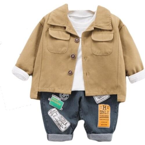 New Spring Autumn Baby Boys Clothes Children Cotton Jacket T Shirt Pants 3Pcs/sets Toddler Casual Costume Infant Kids Tracksuit