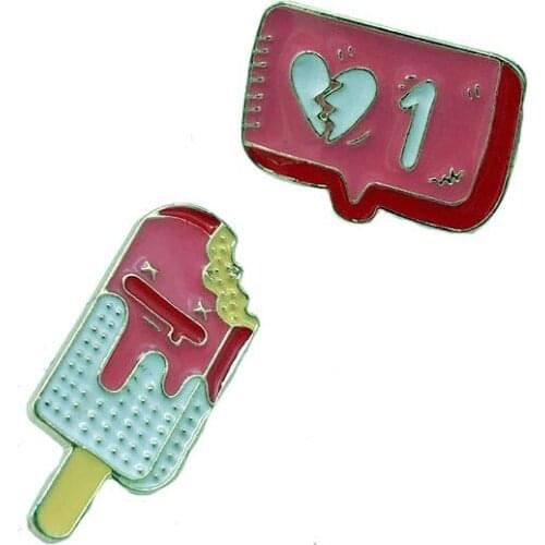 New Strawberry Rose Ice Cream Brooch Broken Heart Dialogue Badge Cartoon Enamel Jewelry Children Gift