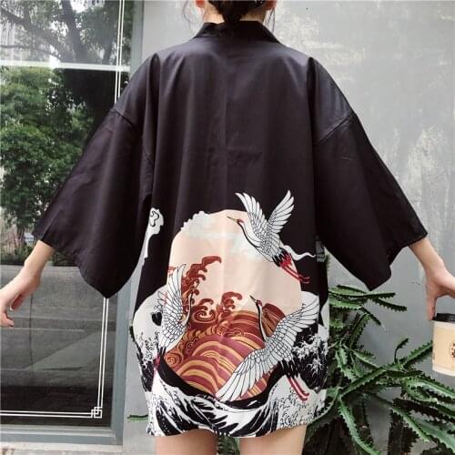 Couple jacket Harajuku style Japanese thin cardigan and wind sun protection clothing students improve kimono tide