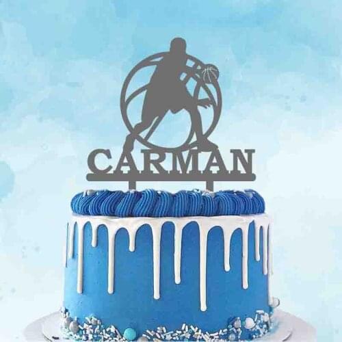 Personalized Basketball Cake Topper Custom Name Man Playing Basketball For Basketball Fans Birthday Party Cake Decoration Topper