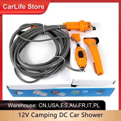 Portable Electronic 12V Orange Outdoor Mini Smart Car Shower for Camping Hiking One Touch Operation Built-in System