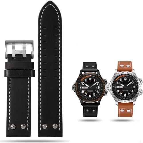 22mm Crazy Horse Calf Leather Straps for Hamilton Zenith Seiko Watch Band Rivet Military Pilot Khaki Field Aviation Watch Belts