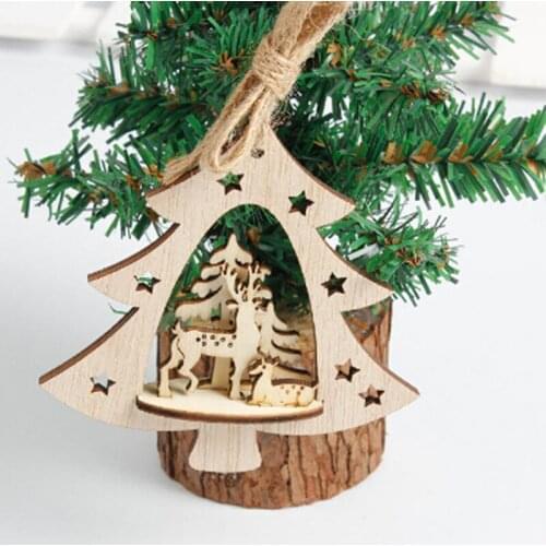 Xmas Decoration Wood Heart Tree Bell Hanging Decor Xmas 3D Home Stereo Christmas Tree Pendant