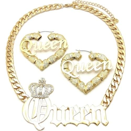 AurolaCo Custom Name Earrings Personalize Stainless Steel Round Bamboo Earrings Gold Choker Necklace Set For Women Jewelry Gifts