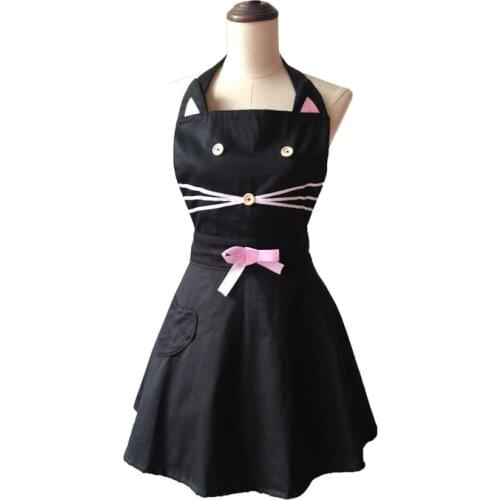 Cartoon Cat Cute Black Woman Kitchen Apron Cotton Waitress Salon Hairdresser Cooking Apron Dress Avental de Cozinha Divertido