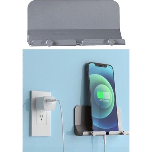 896A Universal Phone Holder Stand with Charging Hole Hook Wall Mount Self-Adhesive Key Holders Charger Adapter Organizer Bracket