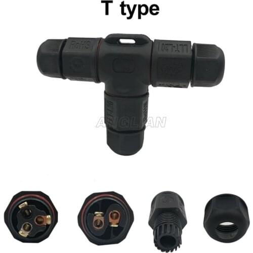 T Connector T type 2 pin 3 pin 4 pin IP67 Waterproof cable Connector Electrical wire quick plug Screw outdoor Lighting 1 unit