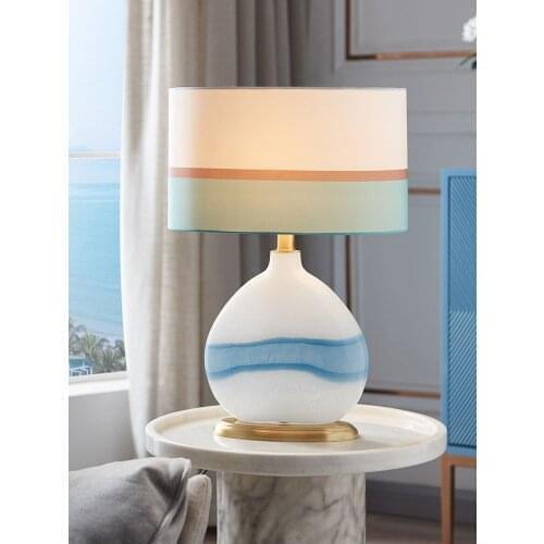 High end customized luxury glass Mediterranean table lamp bedroom bedside lamp European simple white table lamp