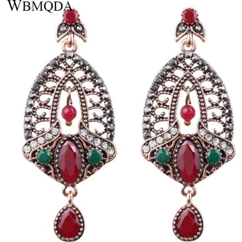 Wbmqda Luxury Turkey Big Pendant Earrings For Women Ancient Gold Color Crystal Earrings Vintage Jewelry 2018 New Drop Shipping
