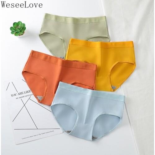 WeseeLove 3 Pcs Mid-Rise Panties Women Cotton Slimming Underwear Cute Print Seamless Briefs Sexy Breathable Girls Underpants