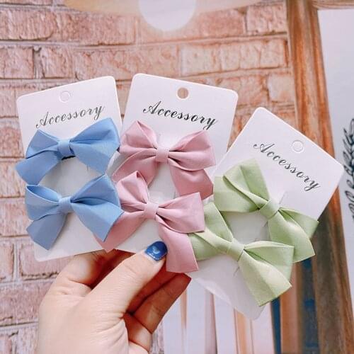New Sweet Girls Hair Accessories Fabric Monochrome Bow baby Girls Duckbill Clip Hairpin All-match Exquisite Fashion Bangs Clip