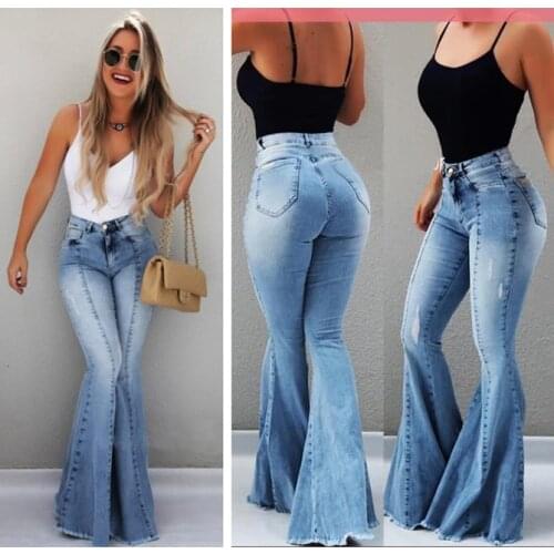 Women Big Flare Jeans Skinny Boot Cut Denim Pants Sexy Push UP Ladies Mermaid Wide Leg Long Jeans High Waist Mujer Fashion 2019
