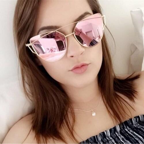 Vintage Lady Rose Gold Cat Eye Sunglasses Women Brand Design Twin-Beams Optical Eyeglasses Frame Men Sun Glasses For Female 195T