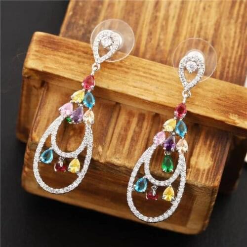 Be 8 Charm Multicolor Water Drop Shape Cubic Zircon Women Bride Drop Earrings Dangle Earring Pendientes mujer moda E899