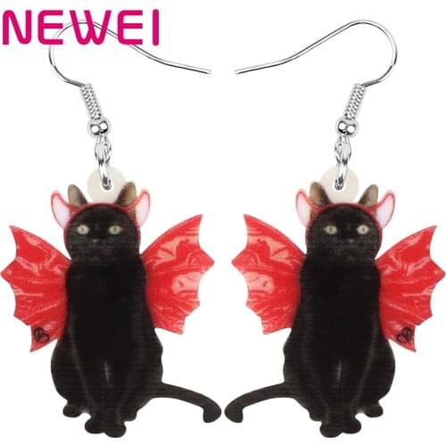 Newei Acrylic Halloween Lovely Cat Earrings Printing Long Kitten Animal Dangle Drop Jewelry For Women Kids Novelty Birthday Gift