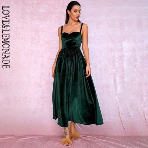 LOVE&LEMONADE Sexy Emerald Green Tube Top A-type Puff velvet Over the knee Party dress LM81705