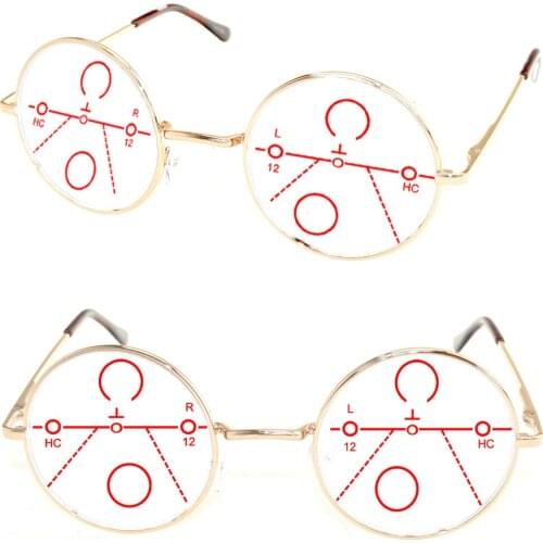 Gold Frame Spring Hinge Retro Round Progressive Multifocal Reading Glasses +0.75 +1 +1.25 +1.5 +1.75 +2 +2.25 +2.5 +2.75 To +4