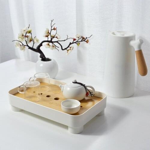 1Pc Creative Cups Drain Tray Rectangular Teacup Water Cup Display Plate Bamboo Fruit Vegetable Organizer Kitchen Storage Rack