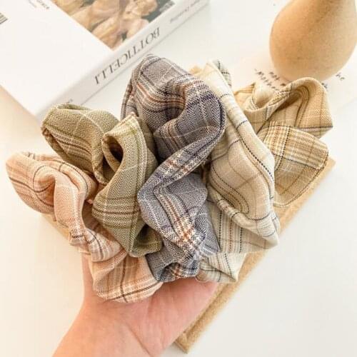 1PC Vintage Scrunchie Stretch Headband Plaid Scrunchies Women Elastic Hair Bands Girls Hair Ties Striped Hair Accessories