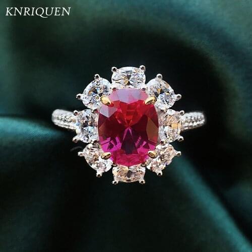 100% 925 Silver Stamp Wedding Rings for Women Vintage 7*9mm Created Ruby Diamond Gemsotne Engagement Band Fine Jewelry Wholesale