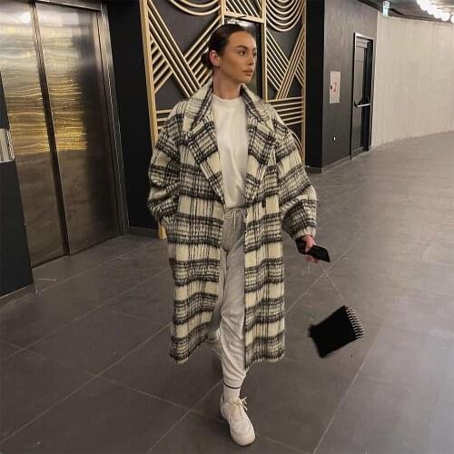 2020 New Fall Winter Women Oversized Coat Long Checked Overshirt Casual Fashion Warm Woman Jackets Long windbreaker Outfits