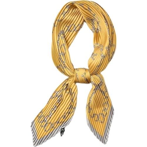 2020 HOT Square Crinkle Small Silk Neck Scarf for Women Crumple Neck Wear Pleated Print Foulard Female Bandana Handkerchief