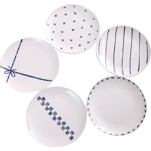 8 inch Round Strip Ceramic Dinner Plates Ceramic Dishes Dessert Dinnerware Cake plate Household dish plate