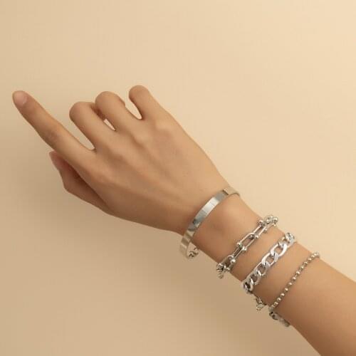 Personality Geometric Copper Bead Chain Multi-element Set Bracelet Metal Fashion Aluminum Chain Alloy Hand Jewelry Wedding Gift