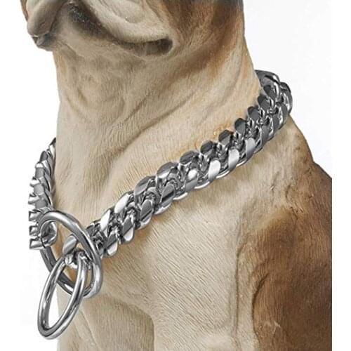 Heavy 16mm Dog Pet Choker Silver Color Miami Cuban Curb Link Stainless Steel Curb Cuban Chain Collar for Dogs Training Daily Use