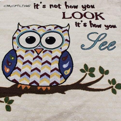 CMCYILING Owl Polyester Cotton Fabric Jacquard Fabrics For Quilting Sewing Cushion Pillow Sofa Cushions Bag Textile Cloth 2pcs