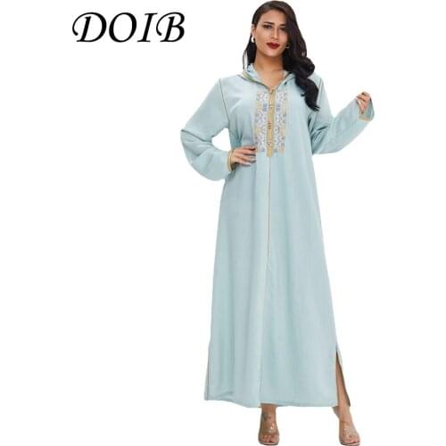 DOIB 2021 Abaya Long Robe Dubai Muslim Arabic Dress Turkey Islam Ramadan Eid Robe Clothing Longue Jelaba Musulman Kafan Dress
