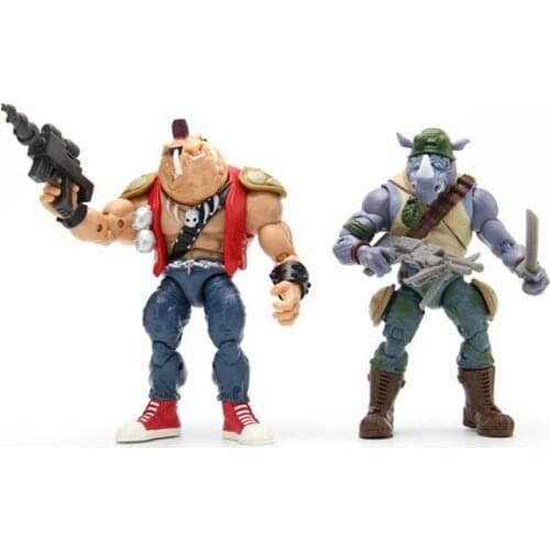 The sewer turtles Rocksteady Bebop Anime action figure prefect quality soldiers handmade Toys for children