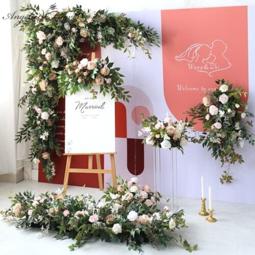 Custom Artificial Flower Row Arrangement Wedding Arch Floral Sign Welcome Flower Wall Hanging Corner Flower Party Backdrop Deocr