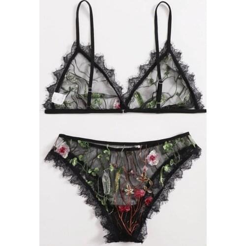 Exquisite underwear Womens Sexy Lingerie Delicate Embroidery Floral Lace Perspective Lingerie Sexy hot lingerie set