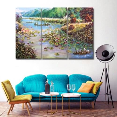 Lotus Creek Oil Painting Modern Home Decoration Living Room Canvas Print Painting Wall Decor Picture