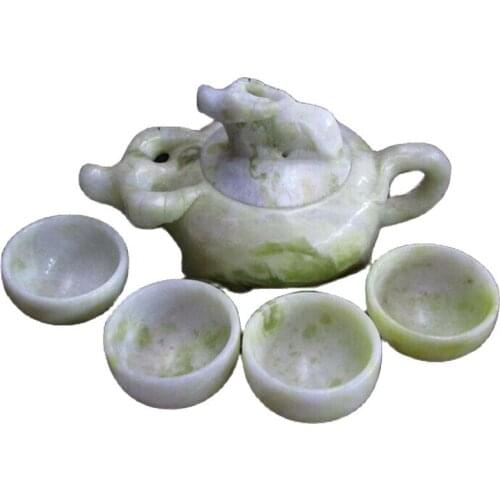 China handmade jade carving natural stone jade teapot and tea cup A set