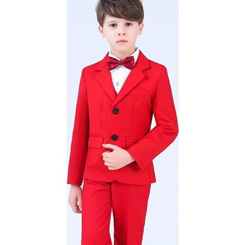 Gentleman Boys Clothing Sets Kids Tracksuits 4pcs Bow +White Shirt +Blazer +Trousers Formal Suit Set Children Outfit Costume