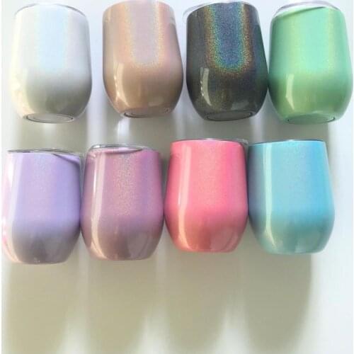 12oz Glitter Sublimation Wine Tumbler With Seal Lids Stainless Steel Egg Shape Mugs Thermos Water Bottle