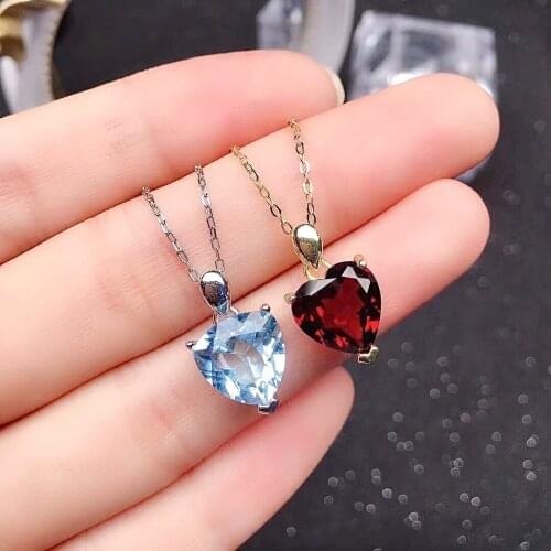 Fashion Heart Crystal Pendant for Girl 10mm Natural Topaz Garnet Pendant Real 925 Silver Garnet Topaz Necklace Pendant
