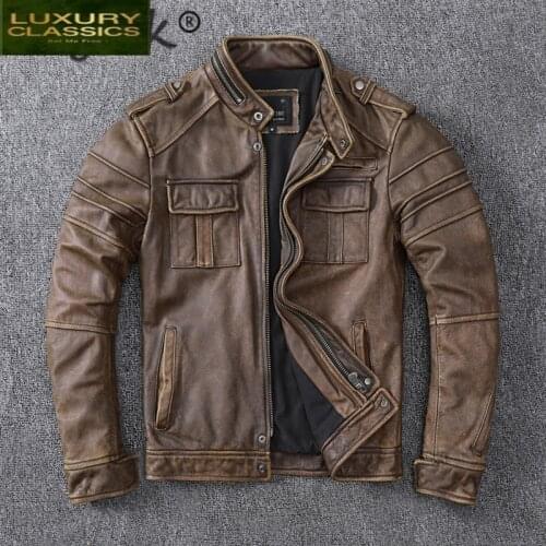 100% Genuine Leather Jacket Men Clothing 2021 Streetwear Mens Autumn Cow Leather Coat Casual Slim Fit Moto Jackets 2002