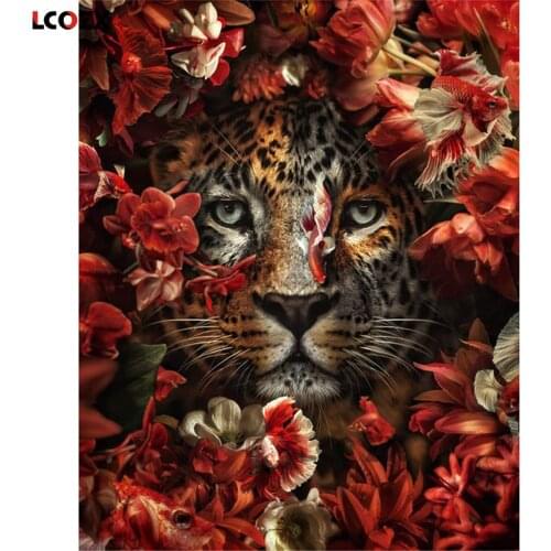 Leopard Flower Animal DIY Cross Stitch 11CT Embroidery Kits Needlework Craft Set Printed Canvas Cotton Thread Dropshipping