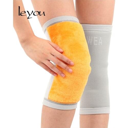 Leyou Unisex Warm Fur Knee Sleeves Compression Knee Warmers Pads Kneecap Leg Warmers Pain Relief Elastic Winter