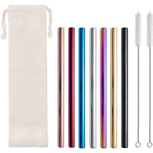 Reusable 304 Stainless Steel Straws Straight Bent Drinking Straw With Case Cleaning Brush Set Party Bar Accessories High-quality