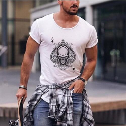 Fashion Harajuku Black Heart A Skull Print O Collared White Tshirts 2021 Summer New Mens Oversized Vintage Short Sleeve T Shirts