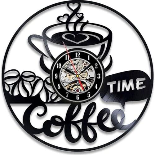 Modern Design Vintage 3D Decoration Coffee Vinyl Record Wall Clock Kitchen Clock Vinyl Wall Watch Coffee Cafe Home Decor