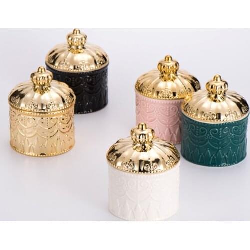 New Retro Ceramic Crown Jewelry Box European Style Jewelry Ring Storage Box Golden Jewelry Storage Can Pink Decorative Ornamen