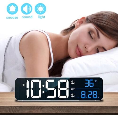 Novel LED Digital Alarm Clock Voice Control Music Alarm Clock USB Charging Digital Snooze Electronic Clock Home Decoration Clock