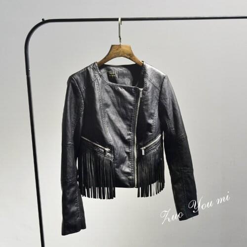 2020 Casaco Solid Coats Offer Tassel Full Women Jacket Spring And Autumn New Leather Paragraph Womens Short-necked Fringed