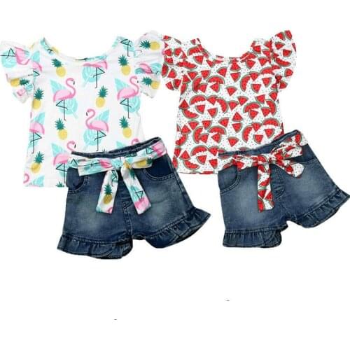 1-6Y Infant Kids Baby Girls Summer Clothes Sets Floral Tops T-shirt Denim Pants Shorts Outfits